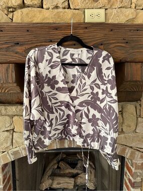Floral Wrap Blouse in White and Mauve